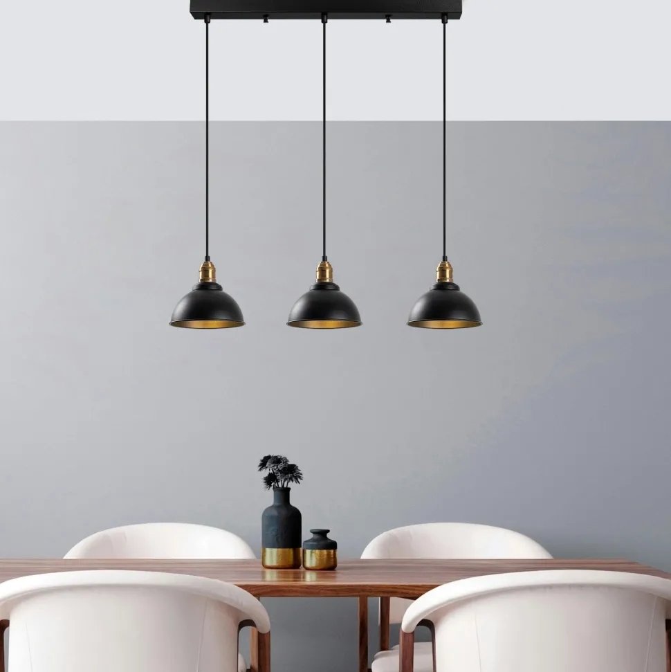 Suspension design noir et argent - abat-jour triple ZURICH