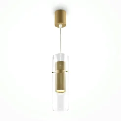 Suspension design verre – cylindre doré et transparent TAVA