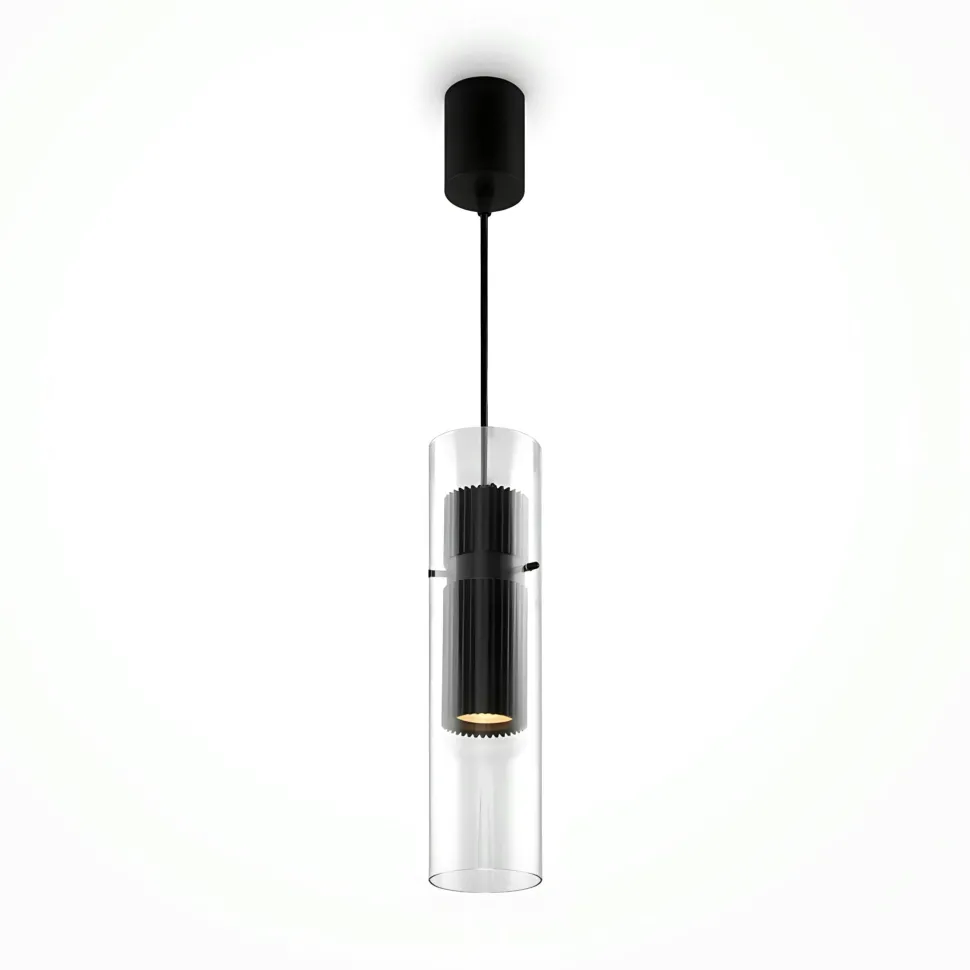 Suspension design verre – cylindre doré et transparent TAVA