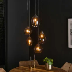Suspension en verre chromé verticale avec ens. 5 abat-jour NOVA