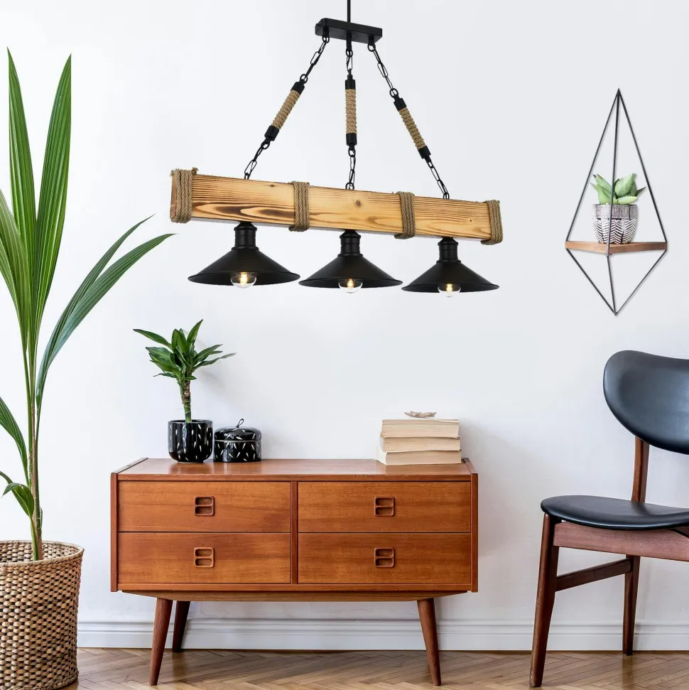 Suspension industrielle bois clair – 3 lampes CAMOGLI