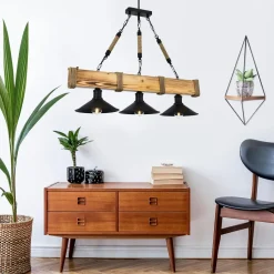 Suspension industrielle bois brun – 3 lampes CAMOGLI