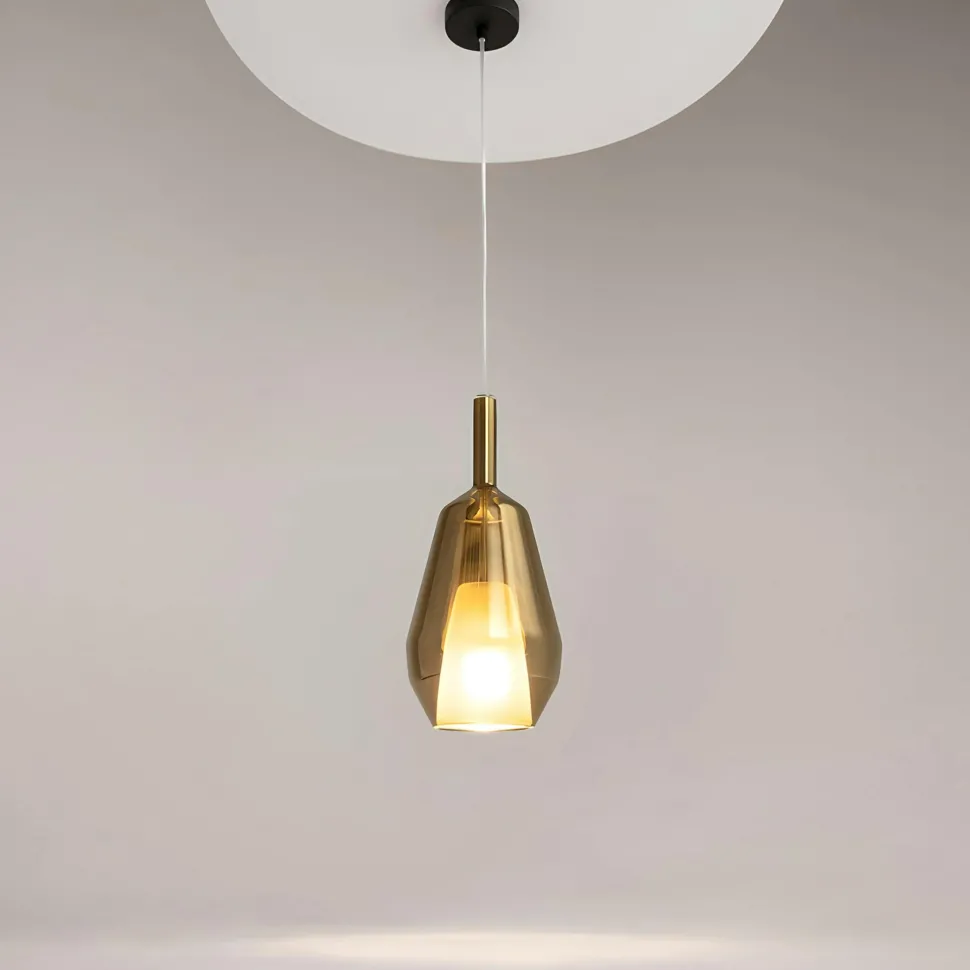 Suspension verre fumé – abat-jour double forme poire LODI