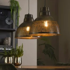 Suspension vintage 3 lampes cuivrées forme ellipse RALF