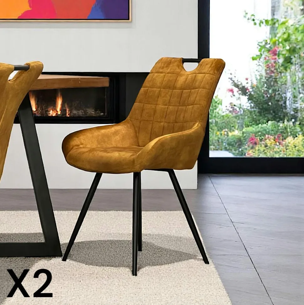 Table à manger carrée chêne métal pied croisé 150 cm OKA