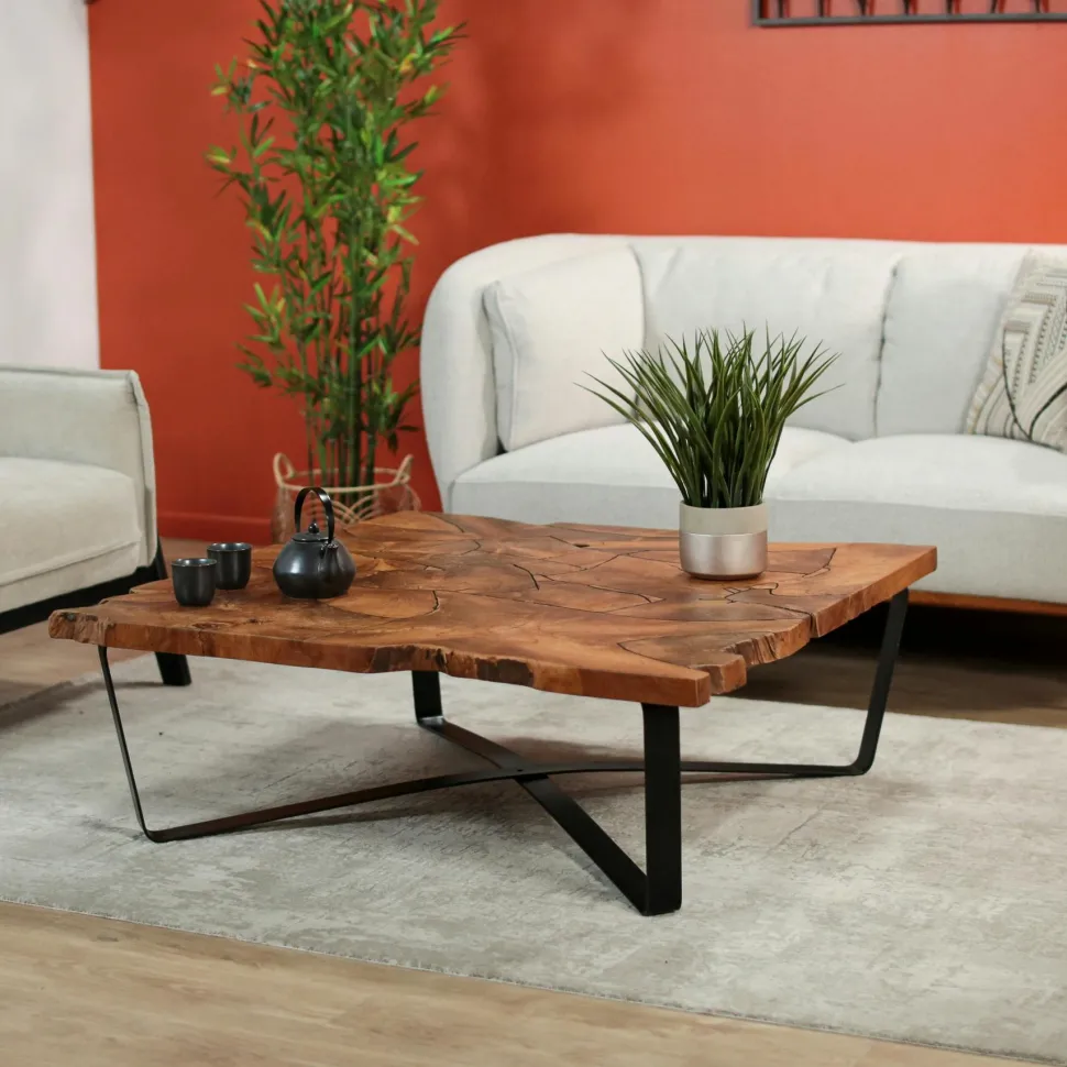 Table à manger en bois de chêne bordures naturelles 200 cm OKA