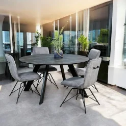 Table à manger en céramique noire mate forme ronde 140 cm BERGAME
