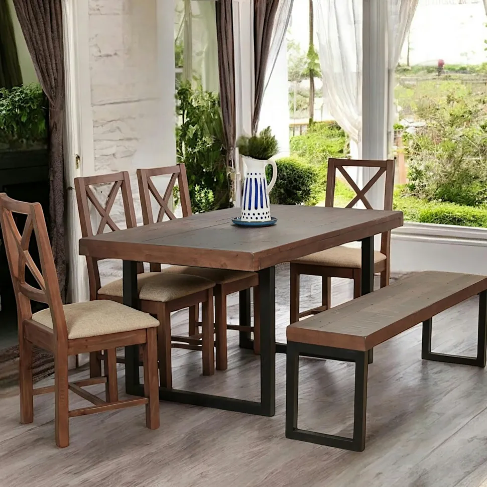 Table à manger extensible bois brun recyclé 140-180 SAMOA