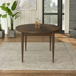 Table à manger ronde effet bois foncé Ø90 cm LUNOR