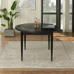 Table à manger ronde effet bois foncé Ø90 cm LUNOR