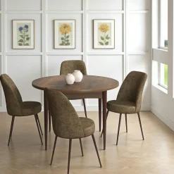 Table à manger ronde effet bois noyer foncé Ø90 cm AROLA
