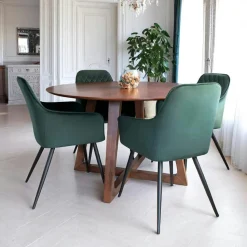 Table à manger ronde vintage Ø137 cm - pieds croisés, finition noyer LILLEHAMMER