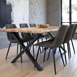 Table à rallonge en bois de chêne clair avec bordures naturelles 200 cm SAVONE