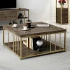 Table basse carrée effet bois foncé & structure dorée JENA