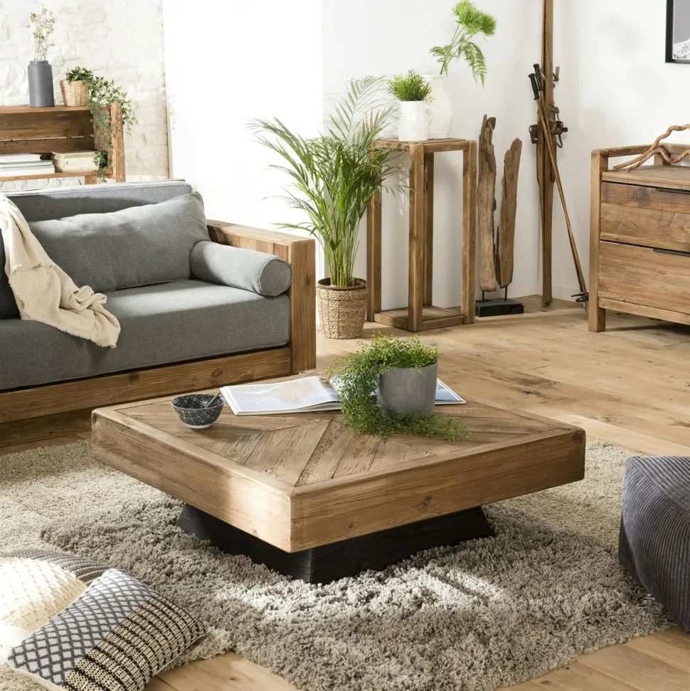 Table basse carrée en bois de pin recyclé DENVER