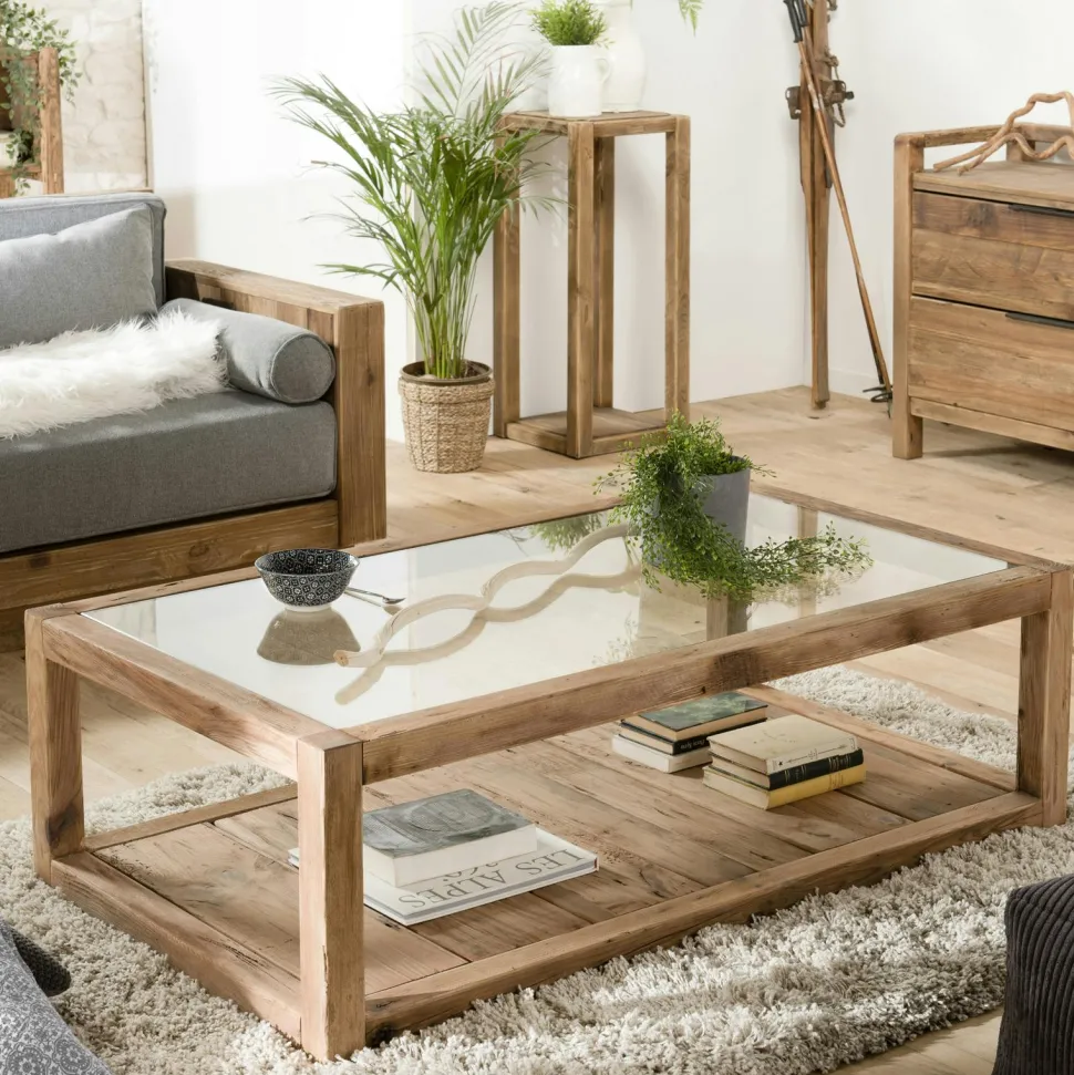 Table basse carrée en bois de pin recyclé DENVER