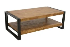 Table basse carrée hévéa recyclé naturel et métal noirci 2 plateaux 90X90X45cm DOCKER