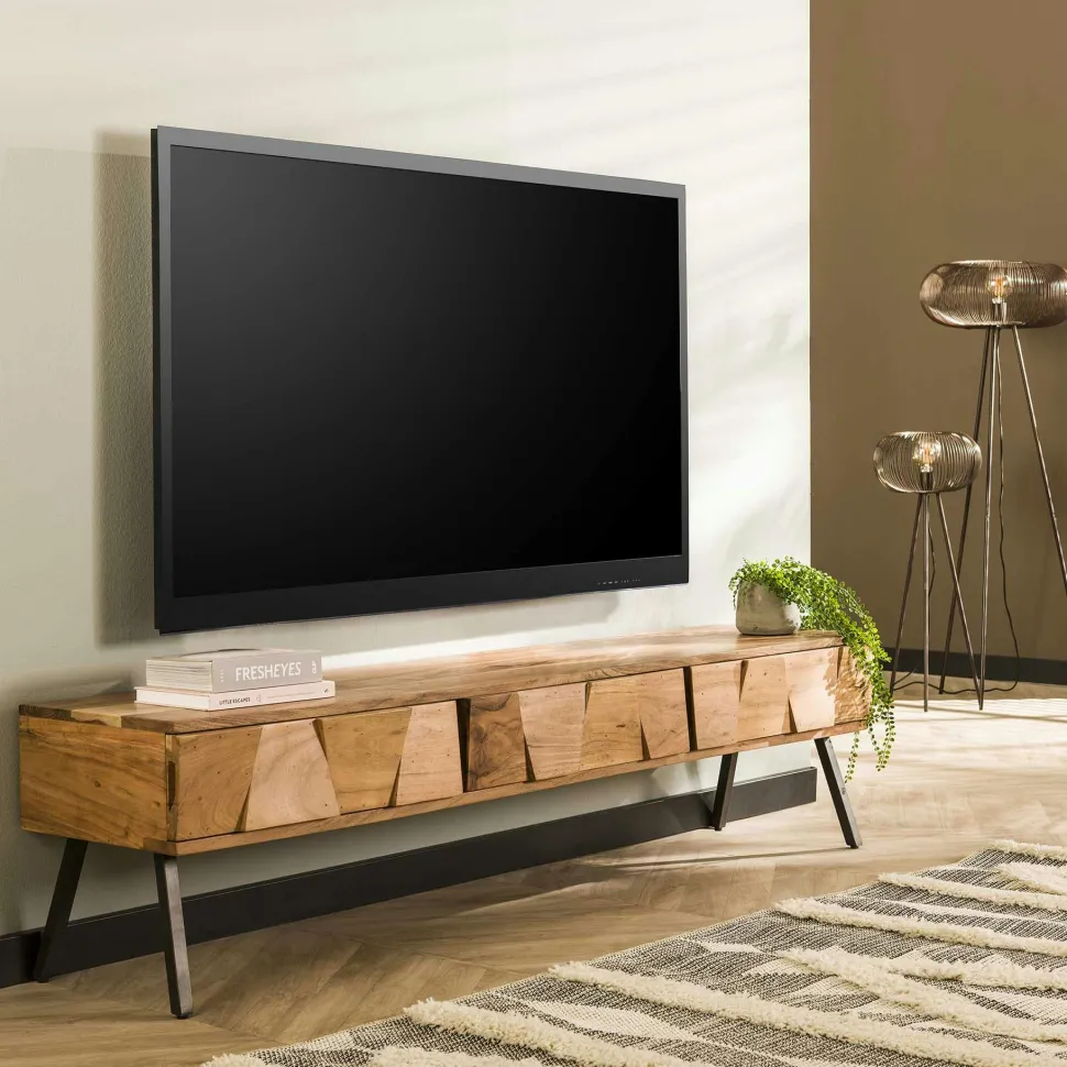 Table basse carrée motif damier en bois d'acacia MELBOURNE