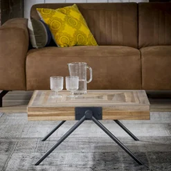 Table basse carrée teck recyclé acier 70 cm JAVA