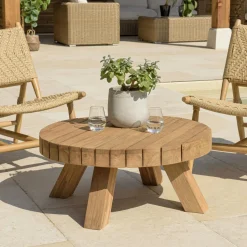 Table basse de jardin ronde teck recyclé naturel MANY