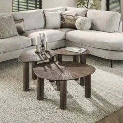 Table basse design en bois de teck avec plateau étoilé (lot de 2) YOGY