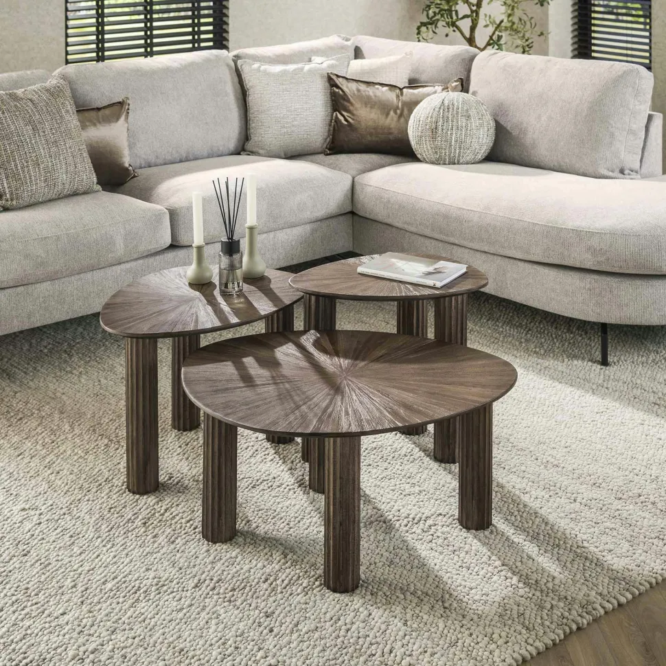 Table basse design en bois de teck avec plateau étoilé (lot de 2) YOGY
