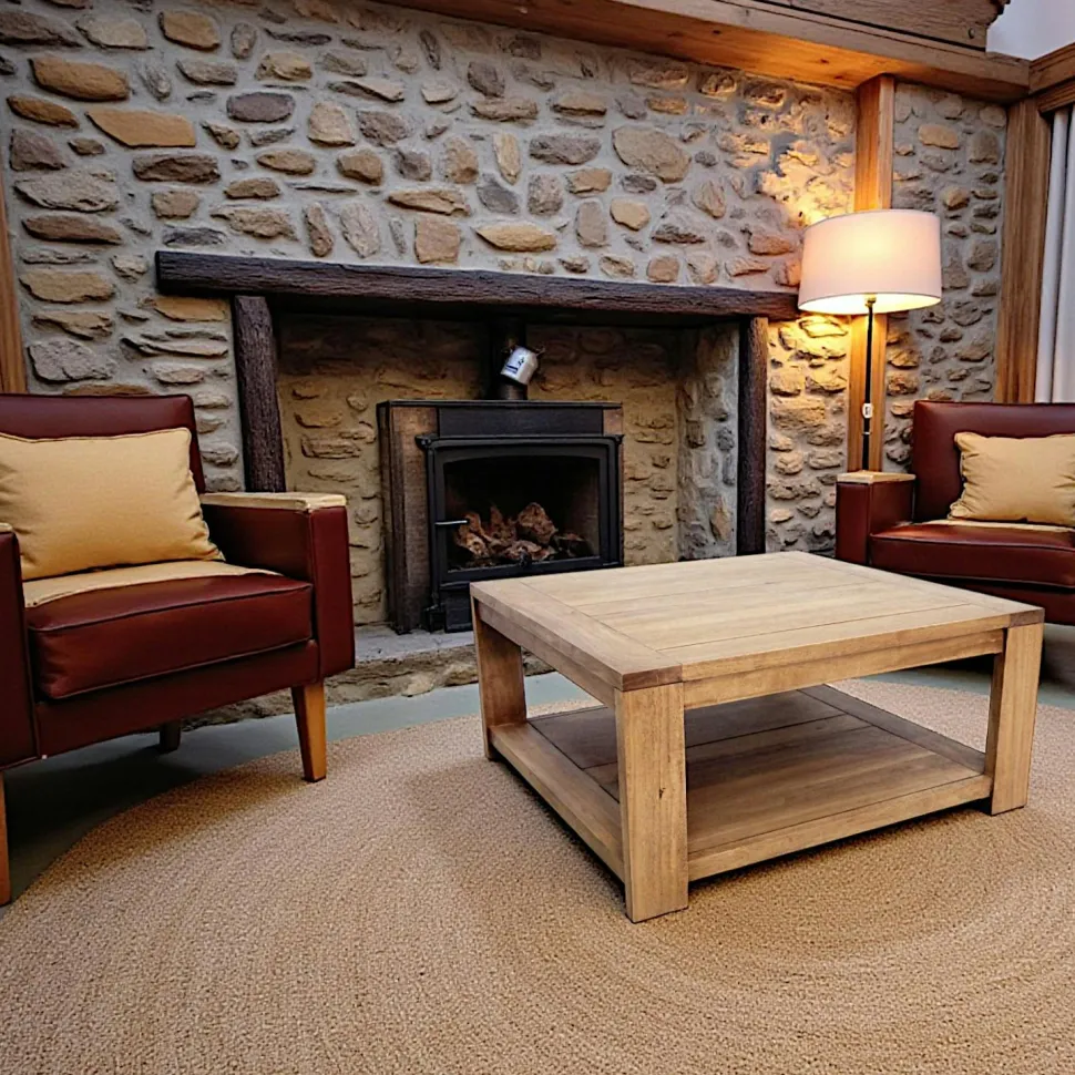 Table basse Hévéa double plateaux 80x80x38cm OLGA