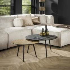 Table basse ronde design couleur anthracite et cuivré (2 pièces) RALF