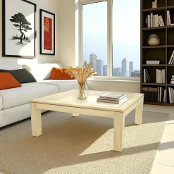 Table basse vitrée hévéa 100X100cm HELENA