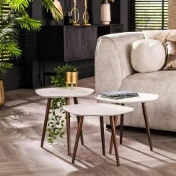 Table d'appoint blanche en marbre composite forme galet (lot de 3) TAJ
