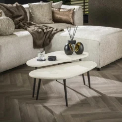 Table d'appoint blanche en marbre composite forme triangle (lot de 2) TAJ