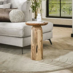 Table d’appoint bois – plateau sculpté, 46 cm MELBOURNE
