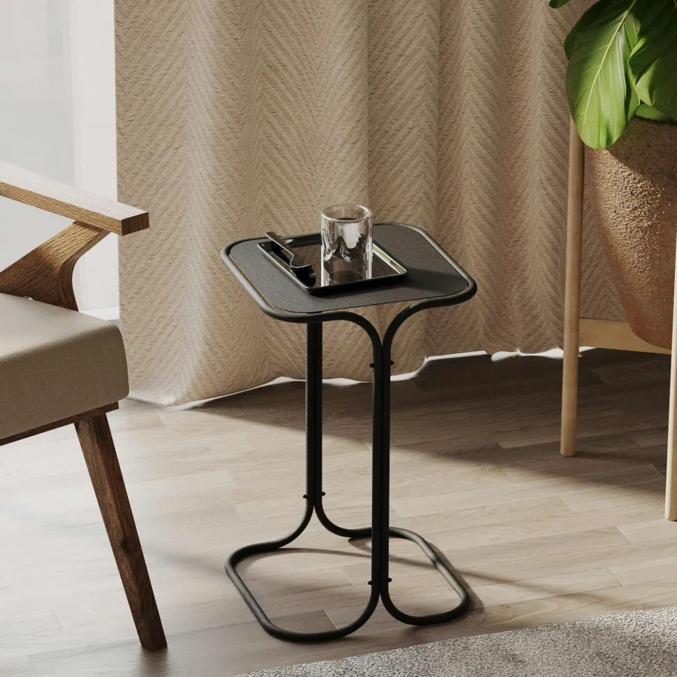 Table d'appoint noire - plateau en bois clair carré JENA