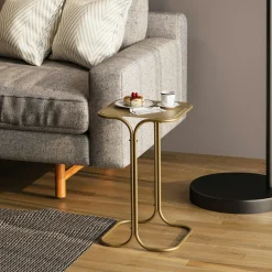 Table d'appoint noire - plateau en bois clair carré JENA