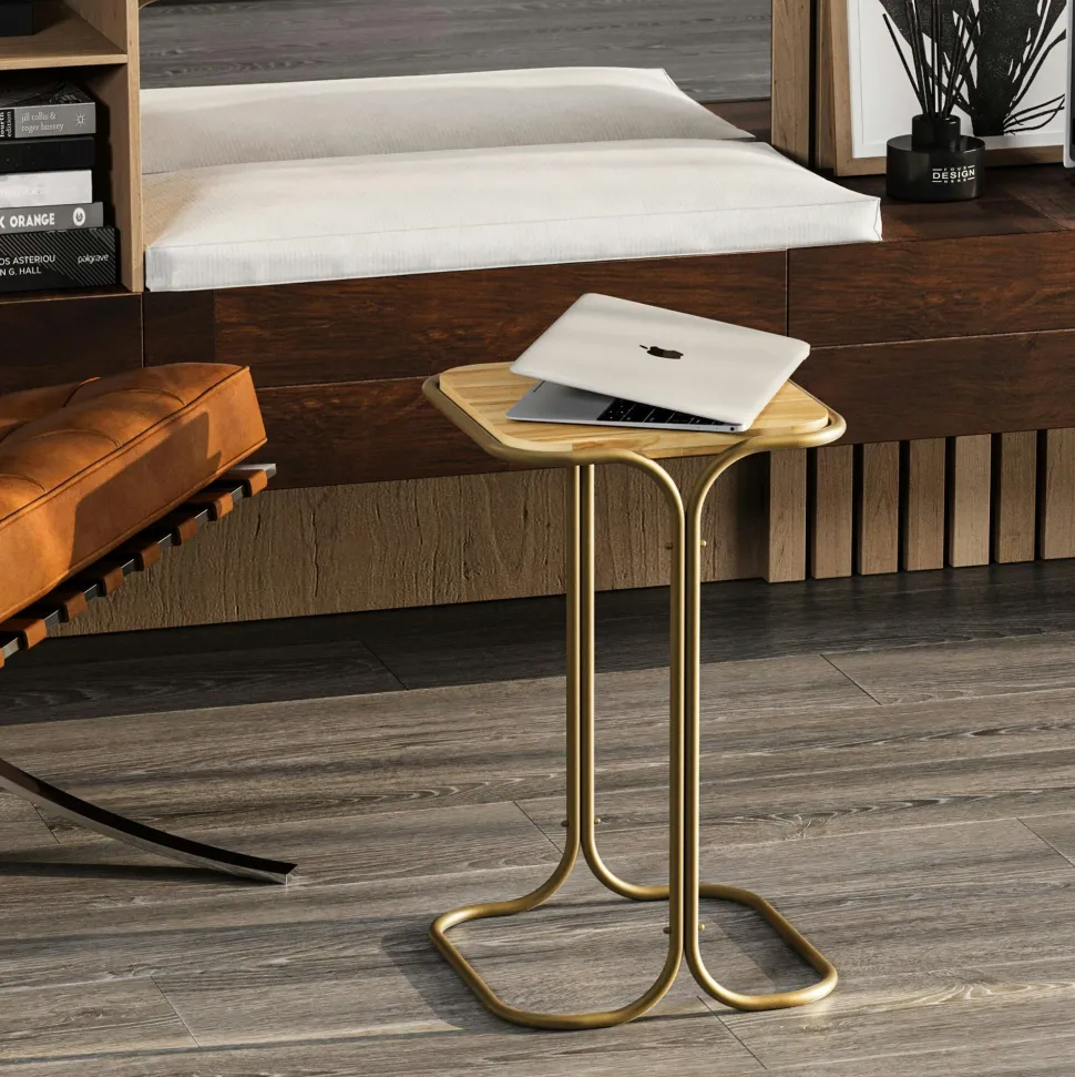 Table d'appoint noire - plateau en bois clair carré JENA