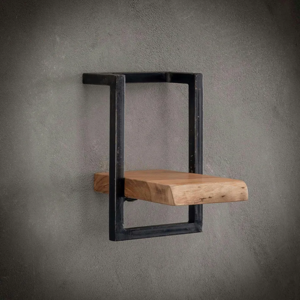 Table d'appoint noire - plateau en bois clair carré JENA