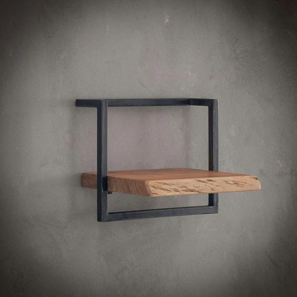 Table d'appoint noire - plateau en bois clair carré JENA