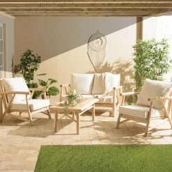 Table d'appoint ronde de jardin plateau béton beige pieds métal HERCULE