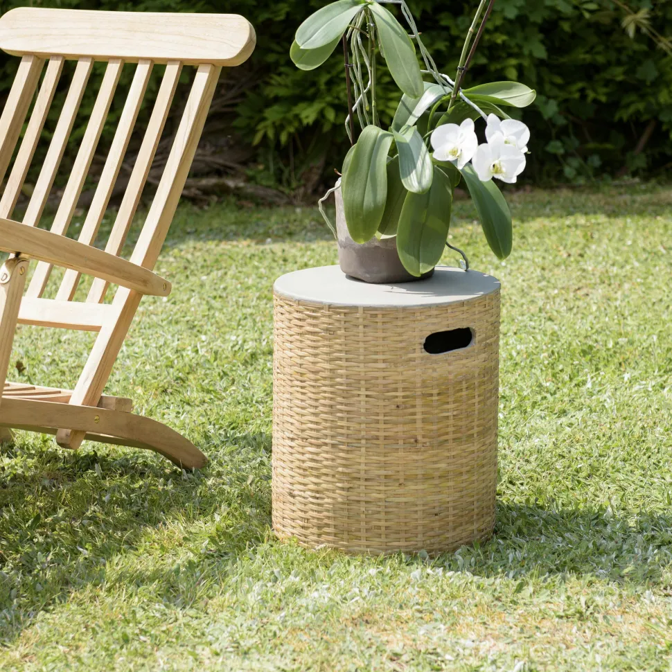 Table d'appoint ronde pour jardin bambou et béton HERCULE