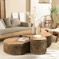 Table d'appoint ronde pour jardin bambou et béton HERCULE