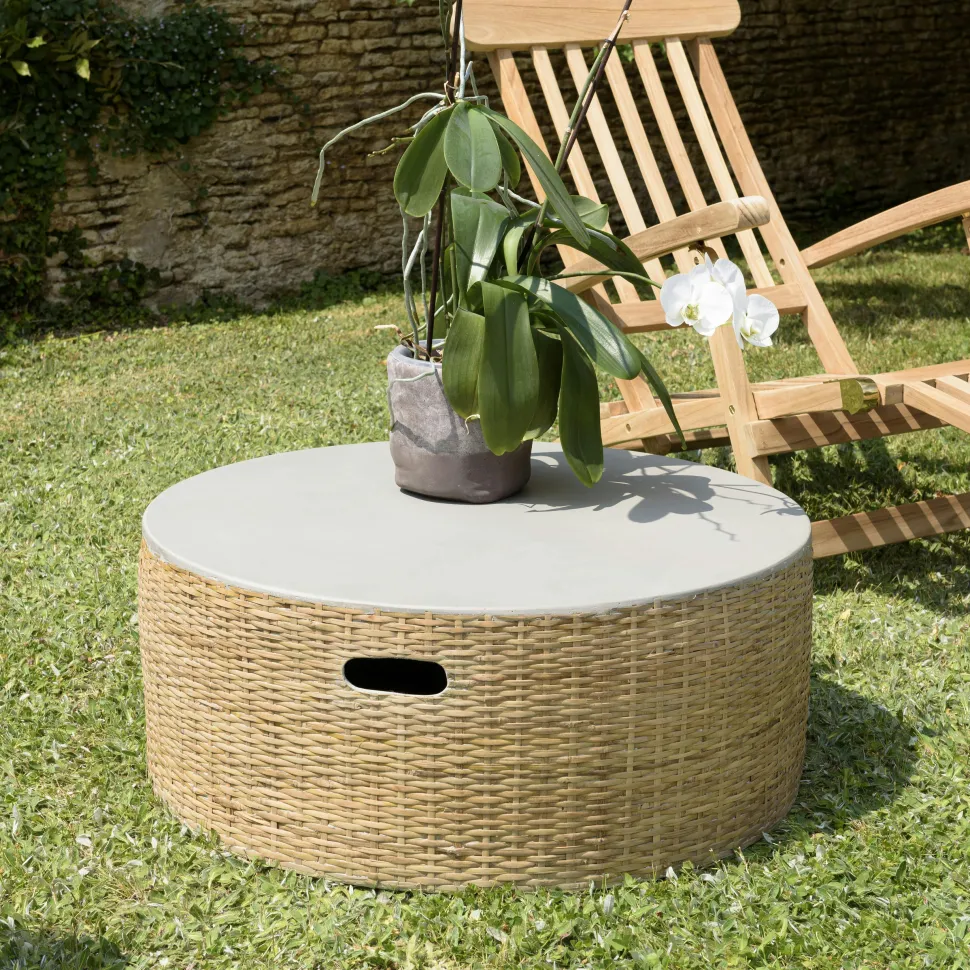 Table d'appoint ronde pour jardin bambou et béton HERCULE