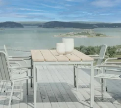Table de jardin en aluminium vert argile et teck 238 cm OSLO