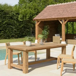 Table de jardin pieds droits teck recyclé naturel 220 cm MANY
