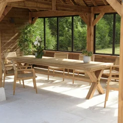 Table de jardin pieds en croix teck recyclé naturel 320 cm MANY