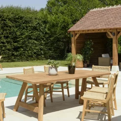 Table de jardin pieds tréteaux teck recyclé naturel 220 cm MANY