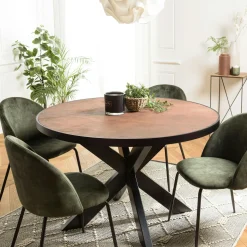 Table de repas ronde bois effet pierre rouille 120 cm BIHAR