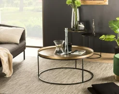 Table de salon ronde dorée ZALA