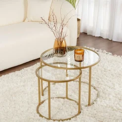 Table gigogne en verre - cadre doré (lot de 2) ⌀60 cm TULUM