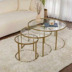 Table gigogne en verre - cadre doré (lot de 3) ⌀80 cm TULUM