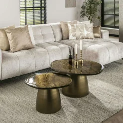 Table gigogne en verre – finition cuivre antique (lot de 2) LAGUNA